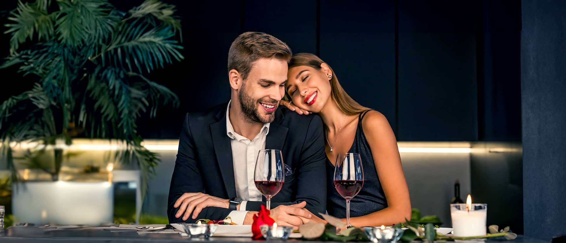 Happy Couple Avoiding First Date Food Mistakes